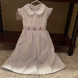 Brand: Southern Sunshine. Size:5. Bunny smocking. White w/light blue polka dot.